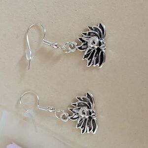 Handcrafted Silver Lotus Fox Dangle Earrings New